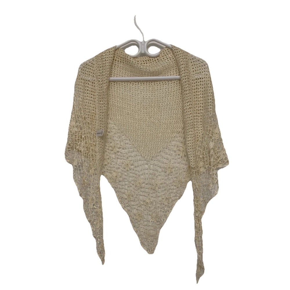 VTG Liz Claiborne Crochet Scarf Beige Floral Open Knit Shawl Boho Layering Rayon